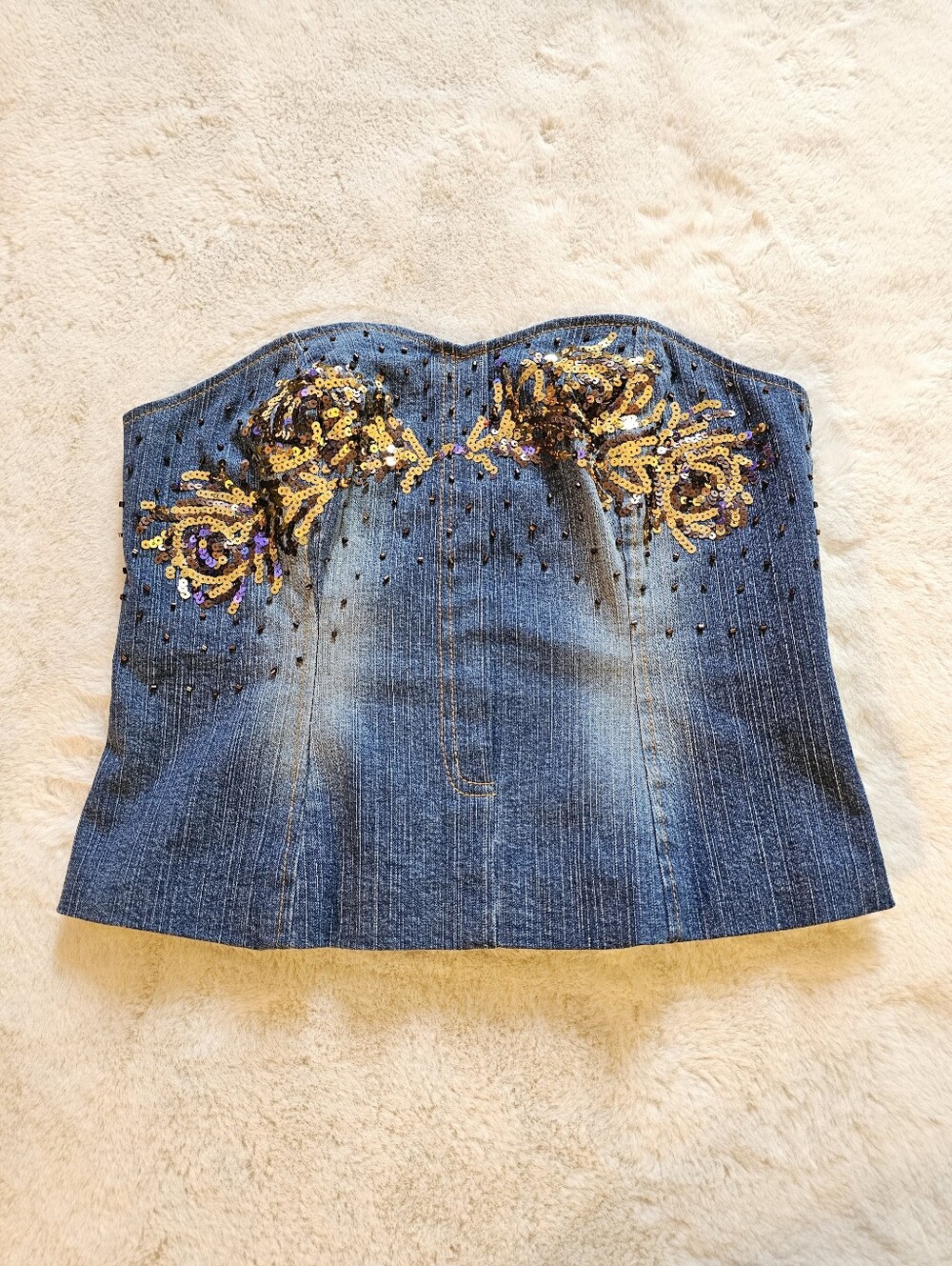 Vintage Randolph Duke The Jeans Look Sequin Detail Strapless Corset Top Size 8
